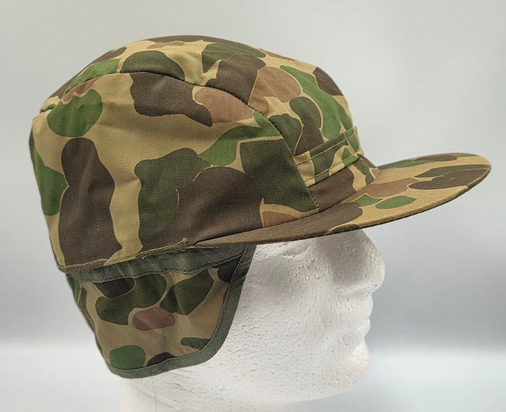 Vtg 60s 70s Frogskin Duck Hunter Camo Hat Neck Ear Flap Hunting Trapper 7-5/8 XL